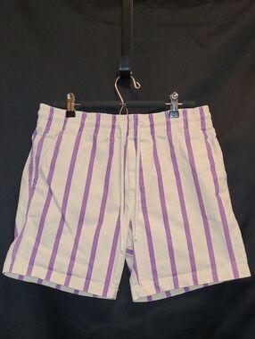 PAR Simons White Shorts with Purple Vertical Stripes ORGANIC COTTON Size Med